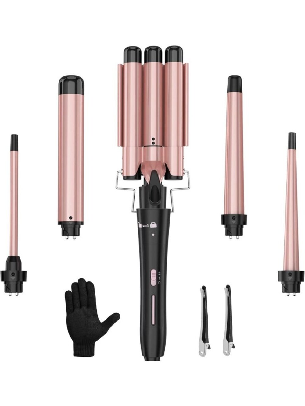 Interchangeable 3-Barrel Curling Wand Set - Versatile Curling Iron for Beach